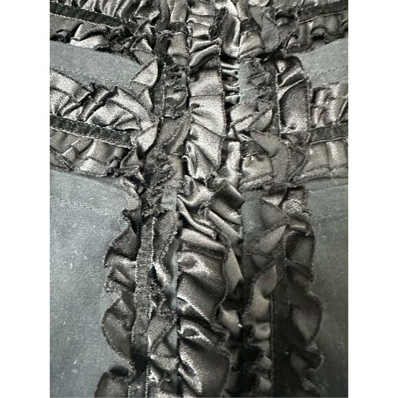 Simon Chang Denim Wear Women’s Bohemian Black Jacket Ruffle Satin Trim Sz20 Note - Picture 9 of 15